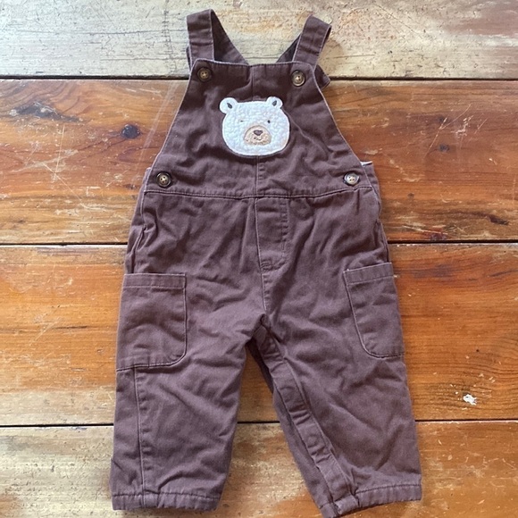 Carter’s Lined Overalls With Pockets Brown Bear Snap Closure 6M - Picture 1 of 11